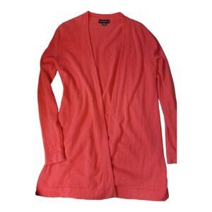 Holt Renfrew 100% Cashmere Women Long Cardigan Sweater Cable Orange Soft